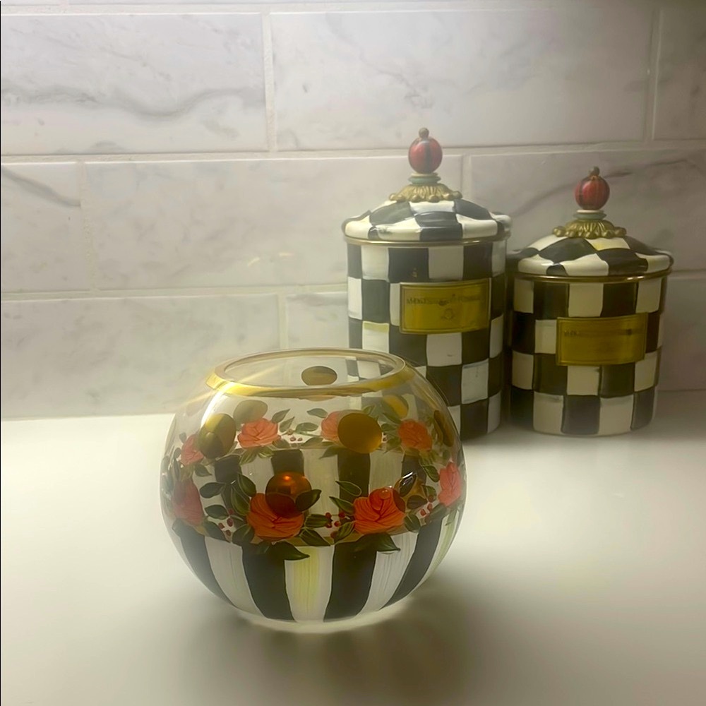 MacKenzie Childs flowered Striped bowl